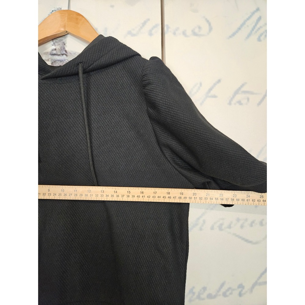 SSYS The Label Hoodie Small Black Puff Sleeve Textured Short Sleeve Drawstring - Picture 5 of 6